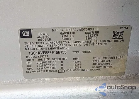 2015 Chevrolet Silverado 2500Hd Lt from USA, damaged, VIN 1GC1KVE88FF156755